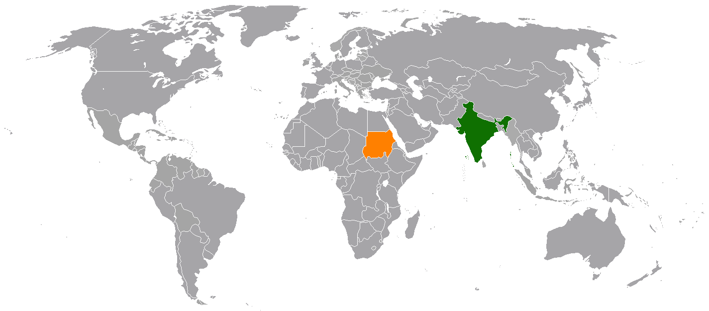 Map indicating locations of India and Sudan