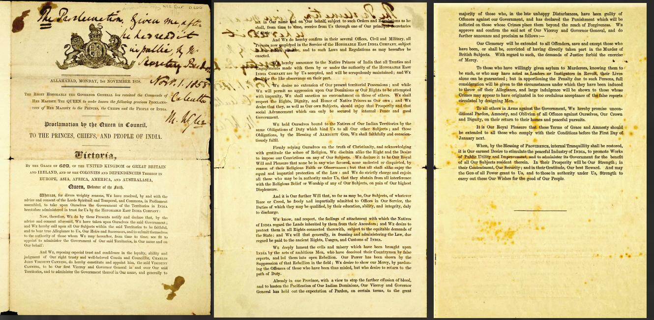 The proclamation to the "Princes, Chiefs, and People of India", issued by Queen Victoria on 1 November 1858