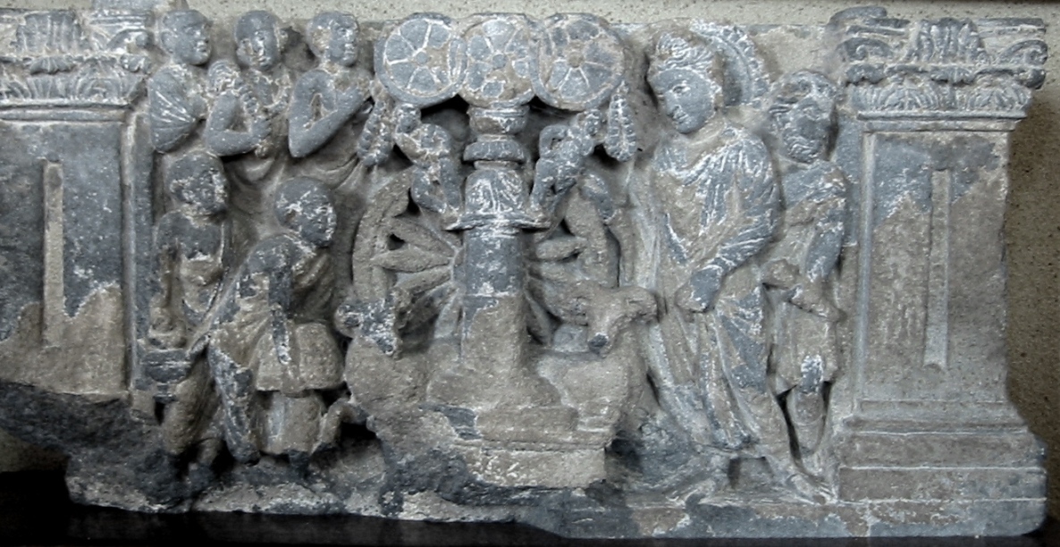 The Buddha preaching at the Deer Park in Sarnath (2nd–3rd century)