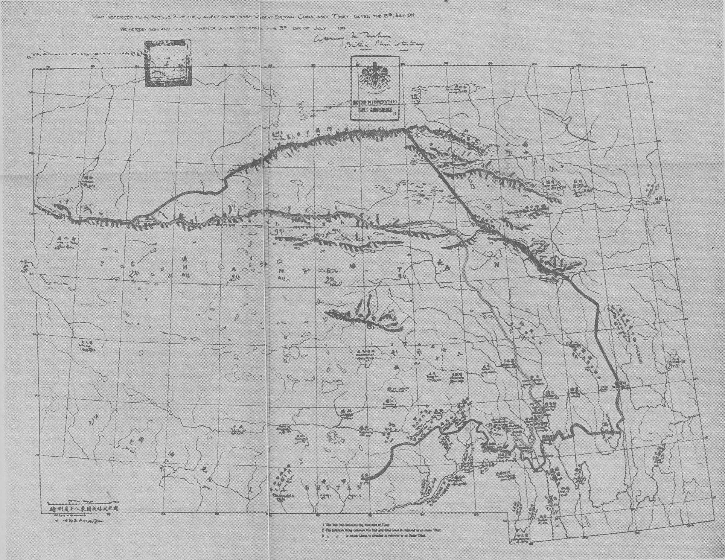 Simla Convention map signed in 1914 (facsimile)