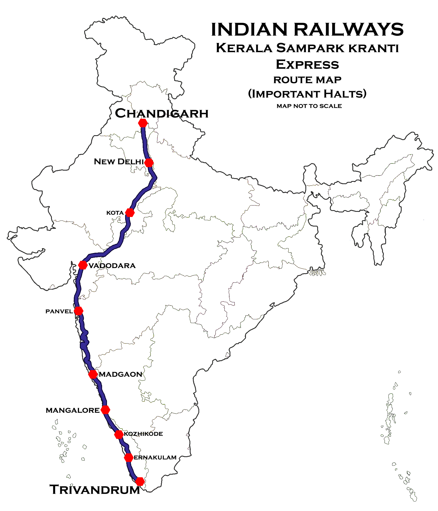 Kerala Sampark Kranti Express Route map