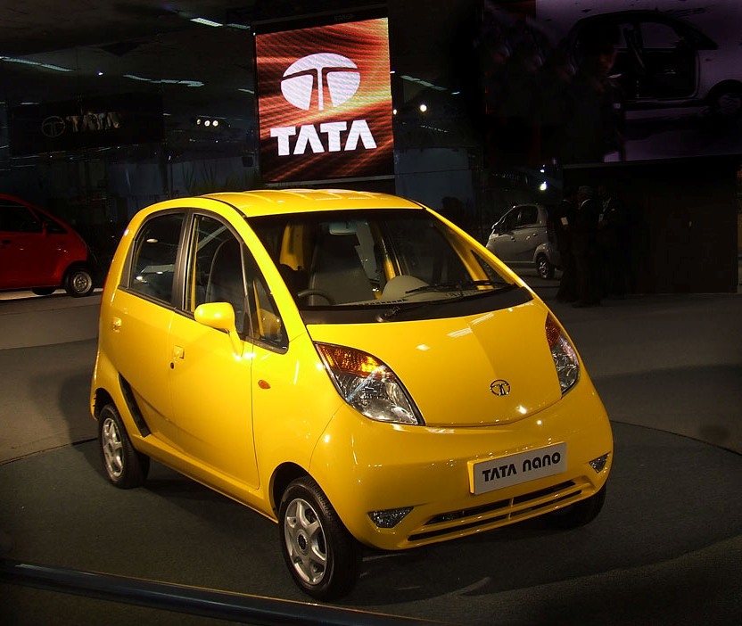 Shown here is the Tata Nano, the world's least expensive car.[170] The Tata Nano was manufactured in Sanand, Gujarat.