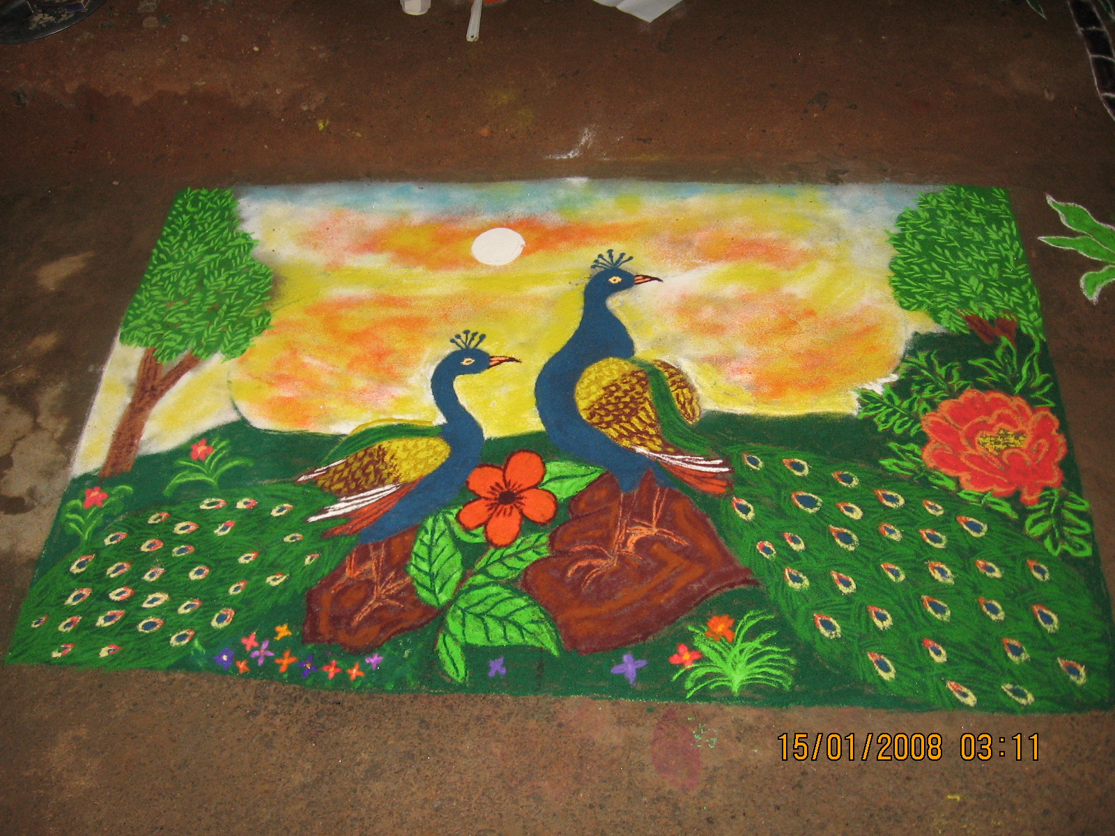 Rangoli of Peacock in Tamil Nadu