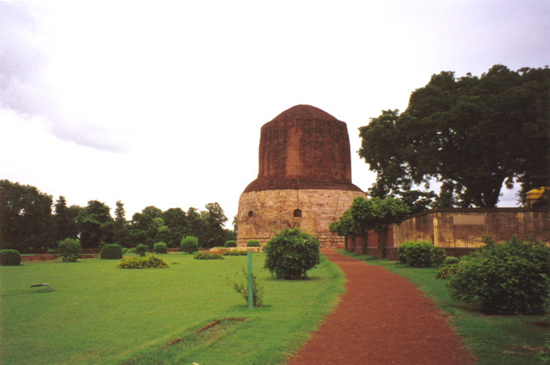 The Dhamekh Stupa is located in Sarnath where Gautama Buddha first taught the Dharma