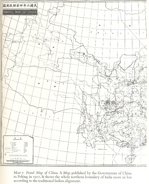 Postal Map of China published by the Government of China in 1917. The boundary in Aksai Chin is as per the Johnson line.