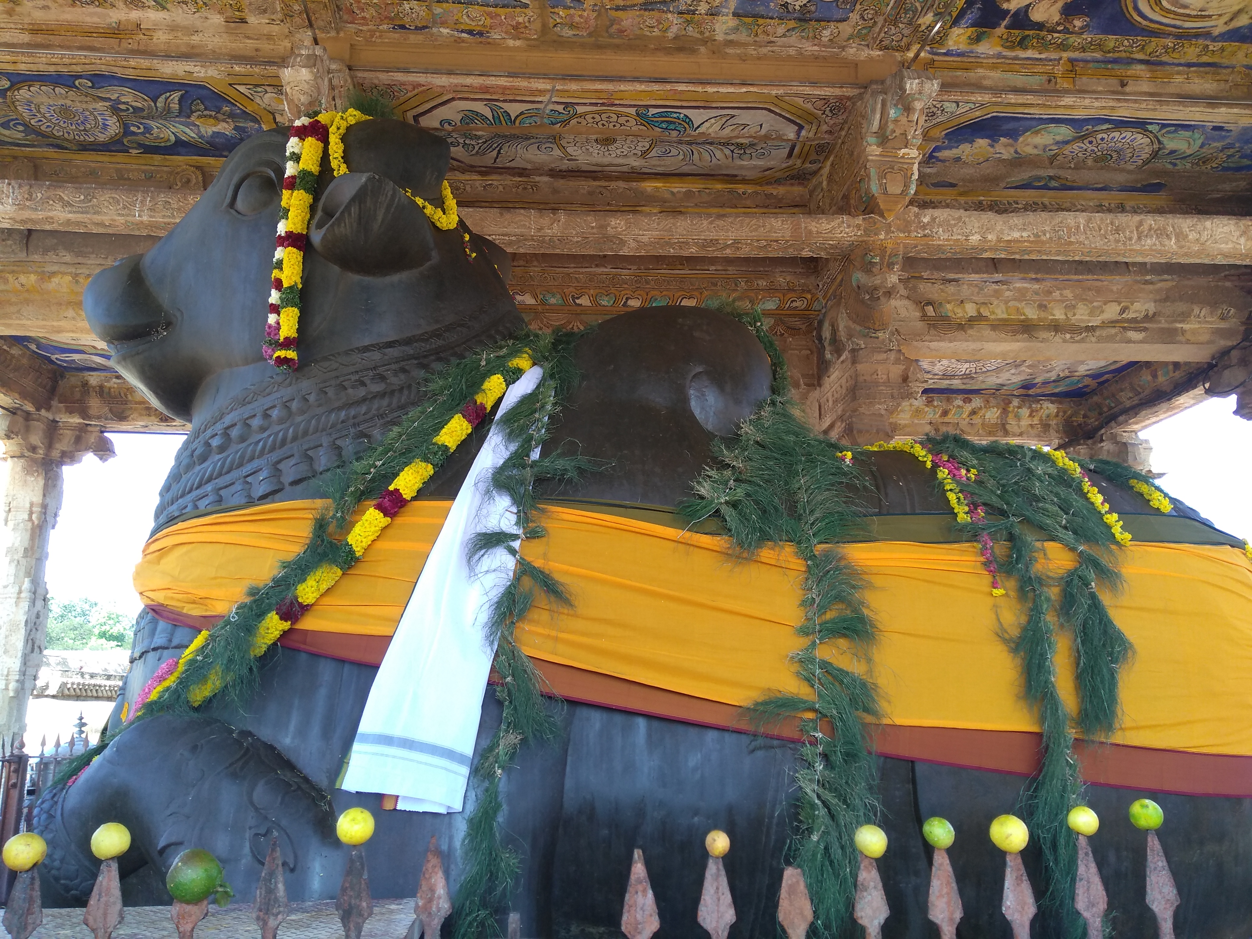 The tallest statue of Nandi at the Brihadisvara Temple in Thanjavur, Tamil Nadu, India
