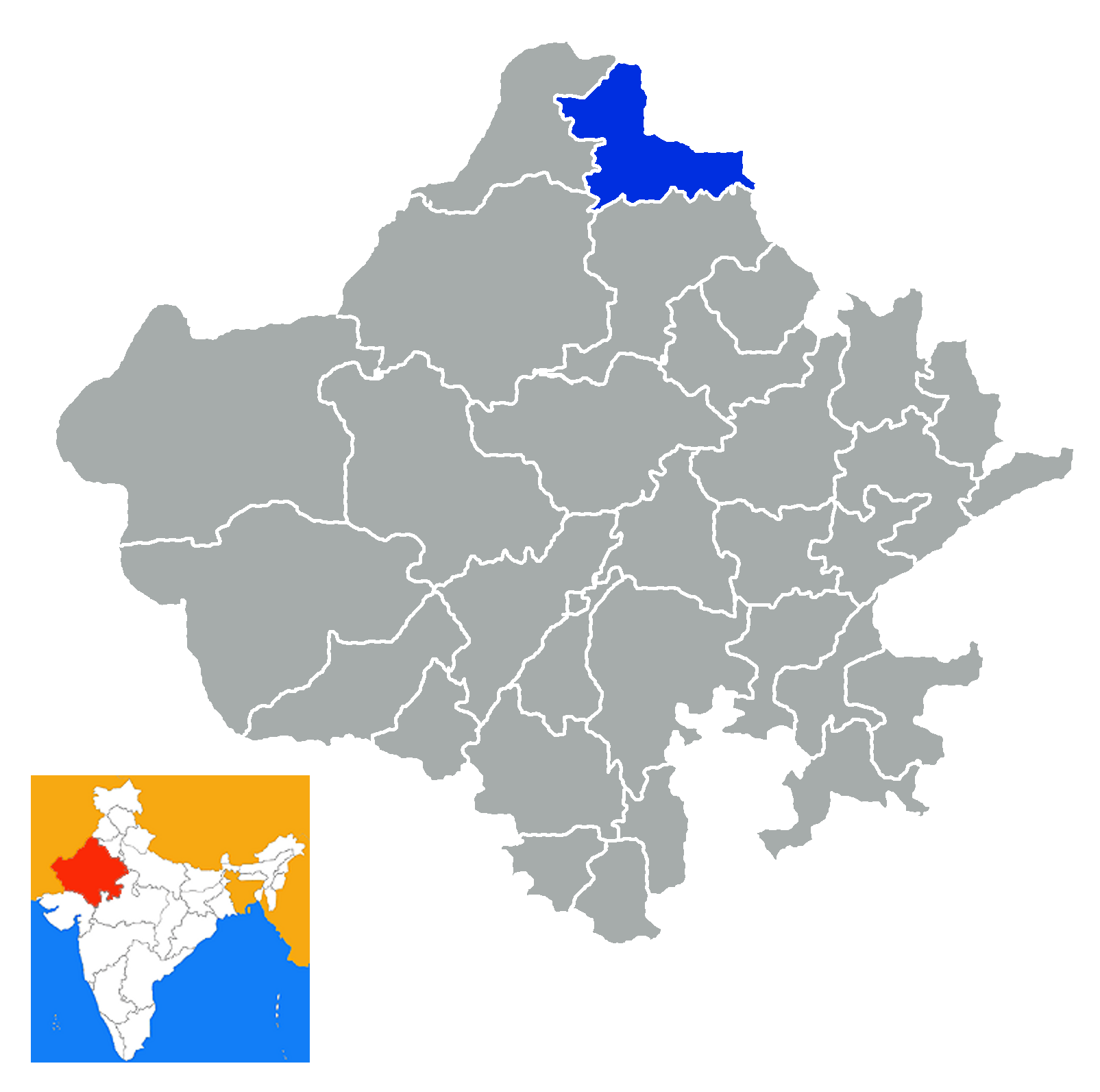 Location of Hanumangarh district in Rajasthan