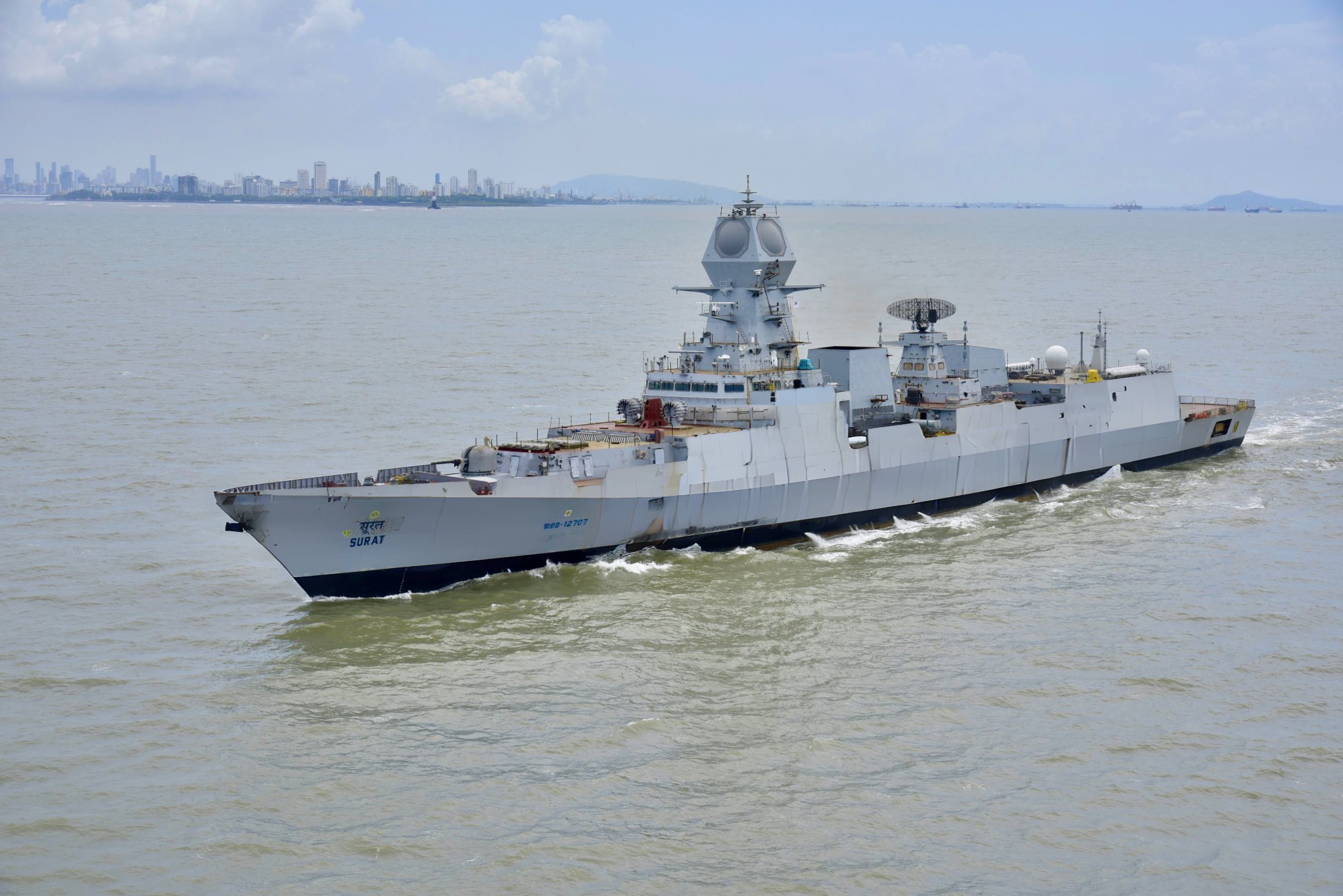 Surat, the fourth ship of the class, on sea trials.