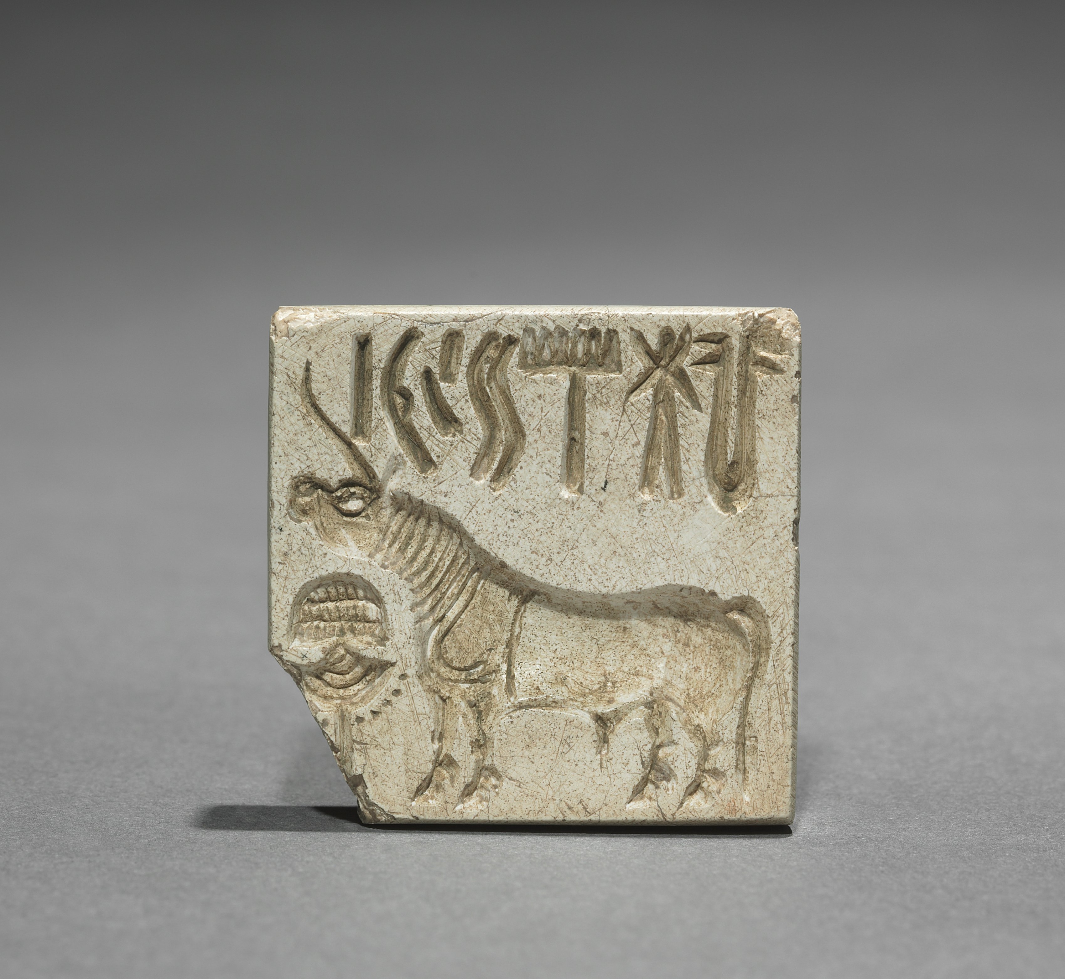 Seal with unicorn and inscription; 2010 BC; steatite; overall: 3.5 x 3.6&nbsp;cm; Cleveland Museum of Art