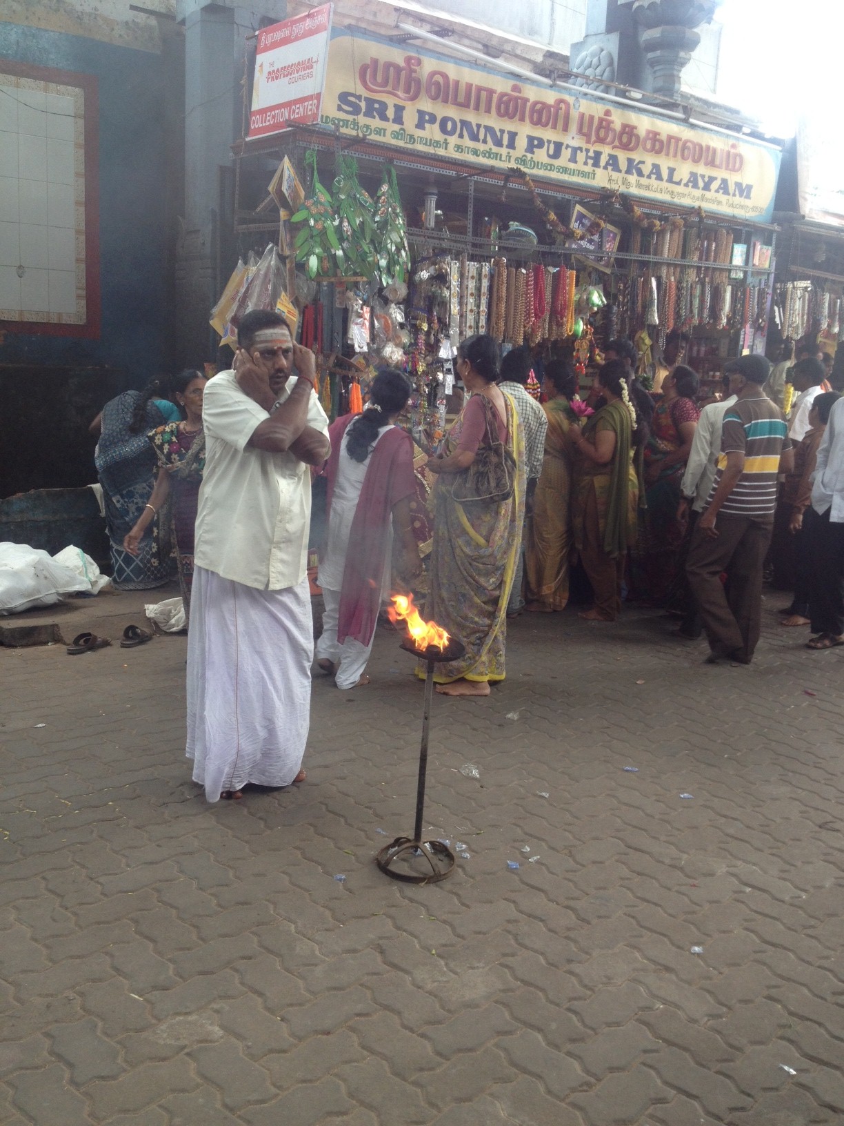 A devotee at manakula vinayagar temple