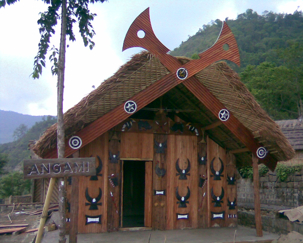 Reconstruction of a Naga hut, Nagaland.
