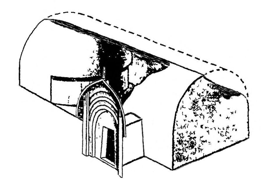 Volume representation of Lomas Rishi Cave. The digging of the vault has never been finished.