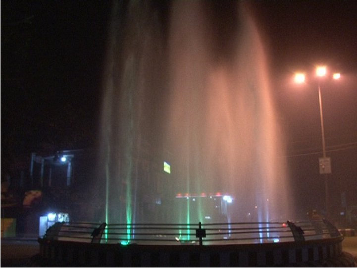 Fountain display under pale lighting