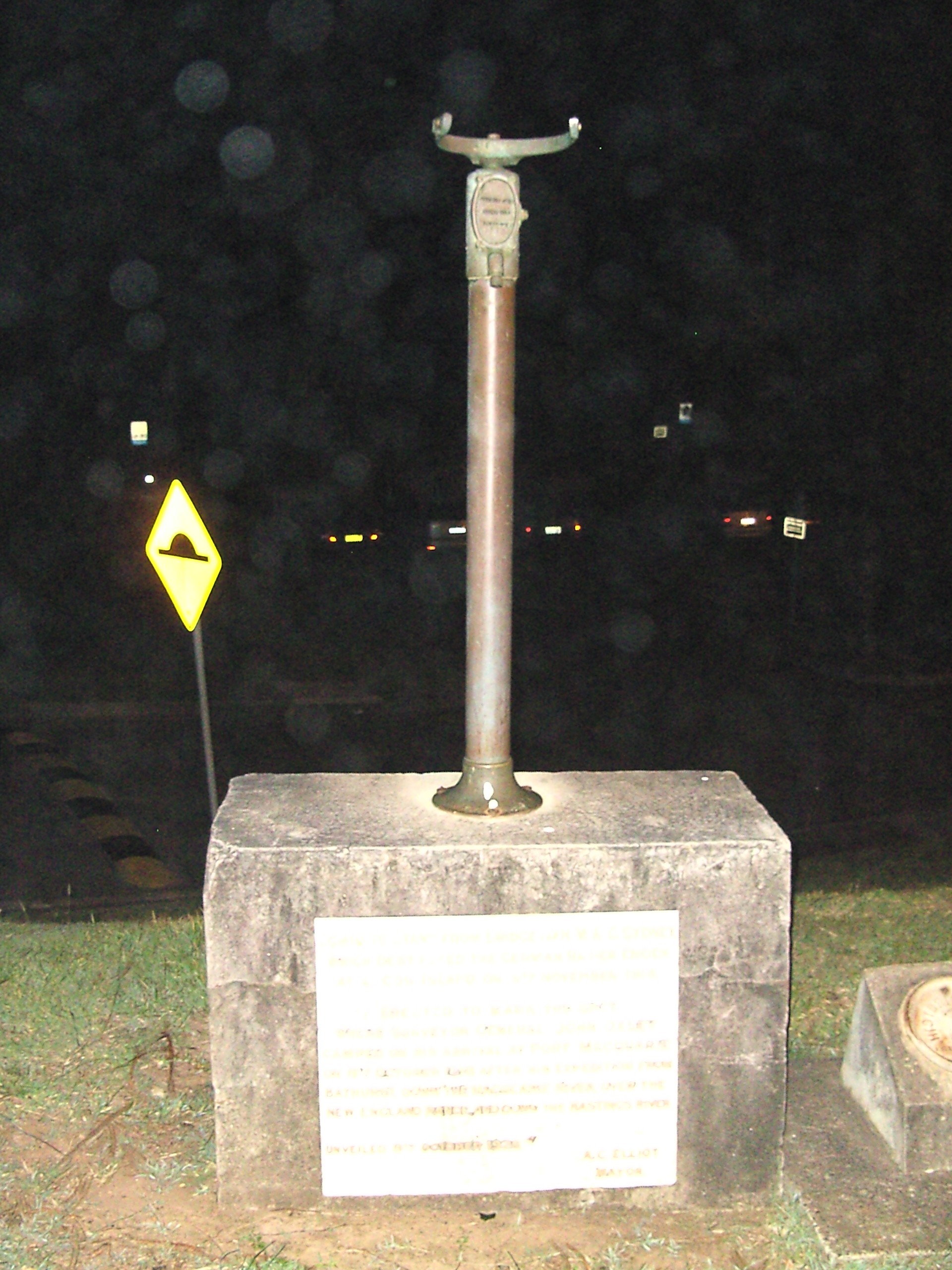 Compass stand from the bridge of HMAS Sydney, which destroyed the SMS Emden, installed at Port Macquarie, New South Wales, in 1929.