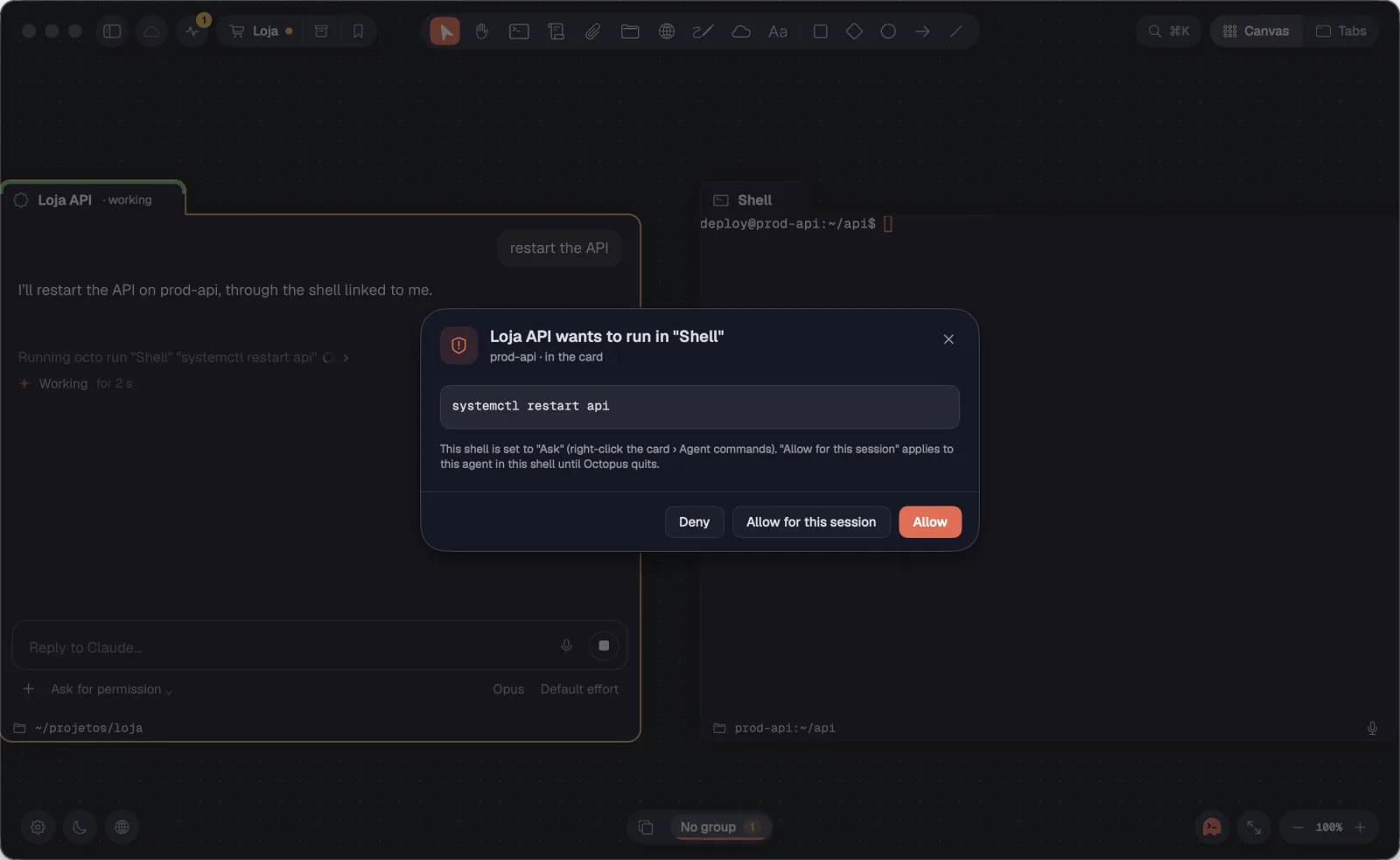 The approval sheet for a command on a production server