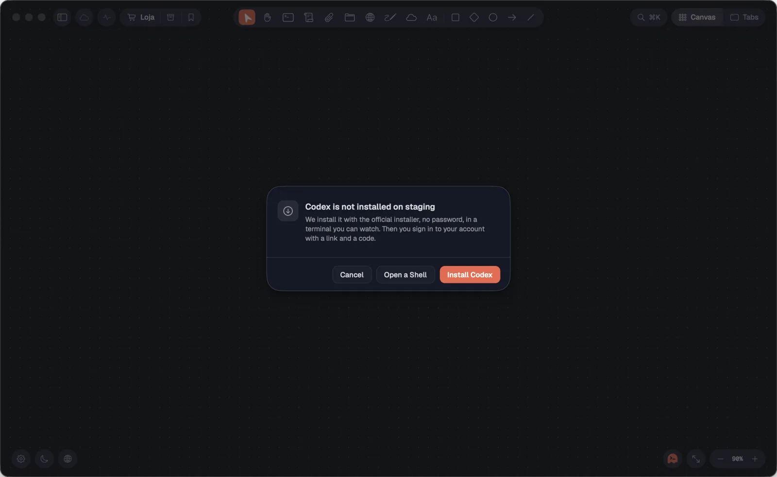 The notice to install Codex on a server