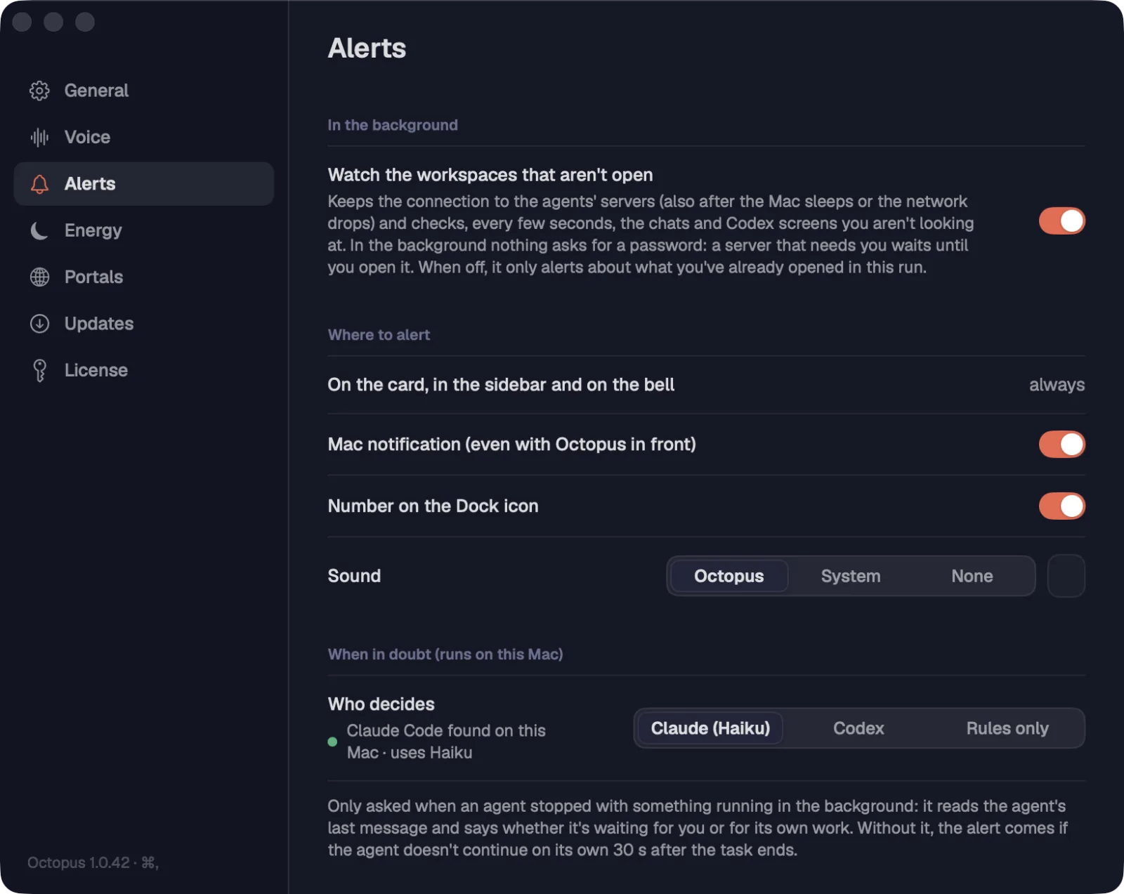 Settings › Alerts