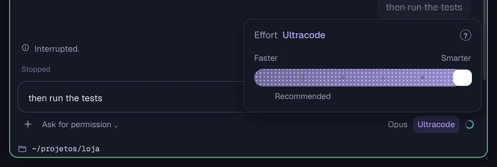 The Effort slider, with Ultracode at the end