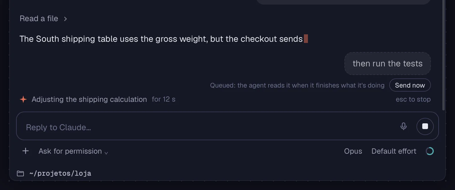 A queued message, with Send now