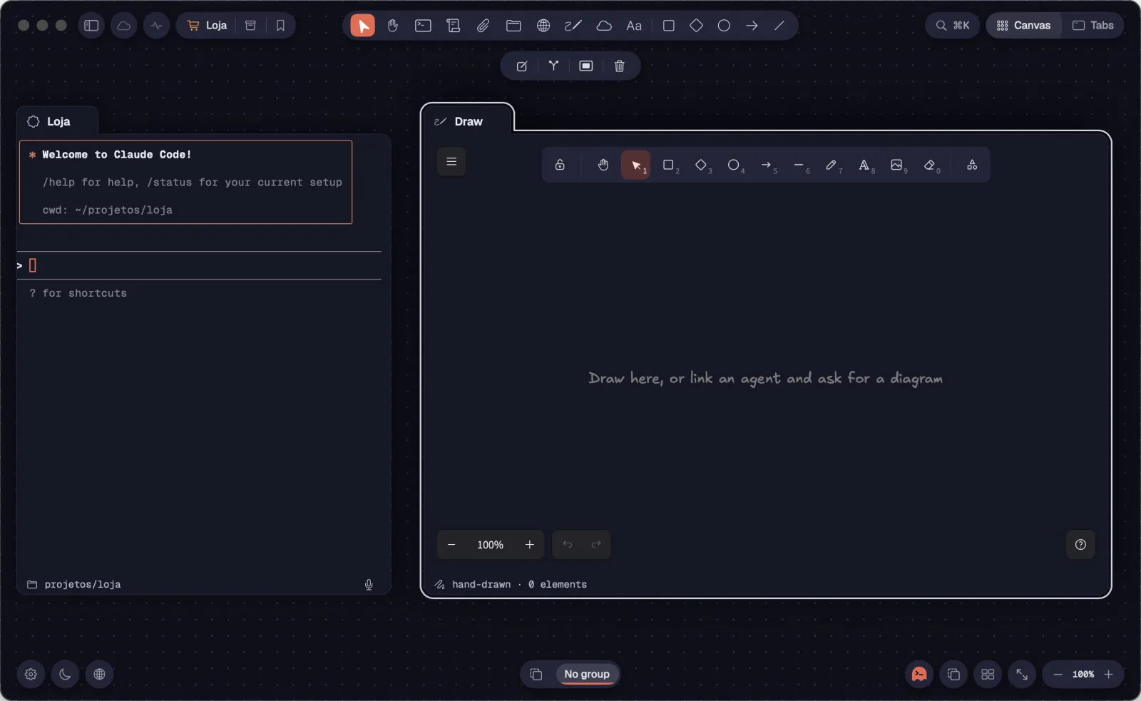 An empty Draw next to a terminal
