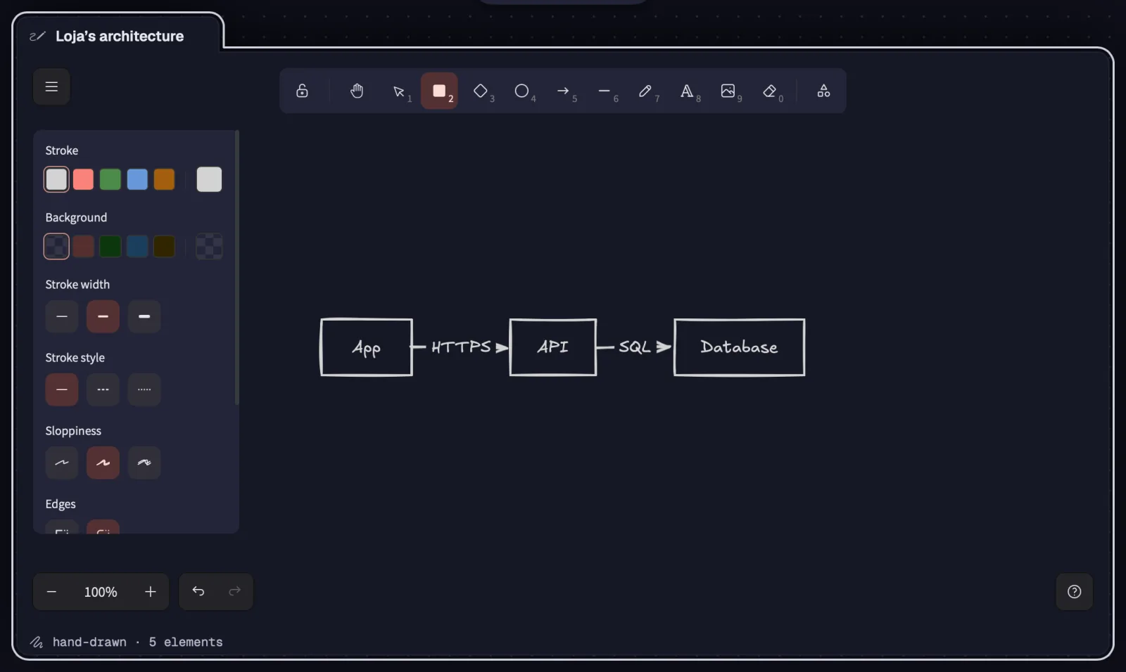 The selected Draw, with Excalidraw's toolbar