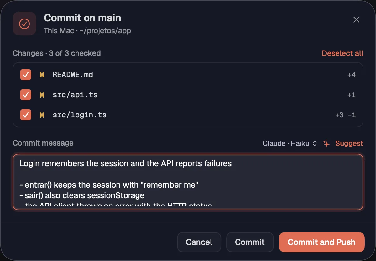 Commit on main with the suggested message