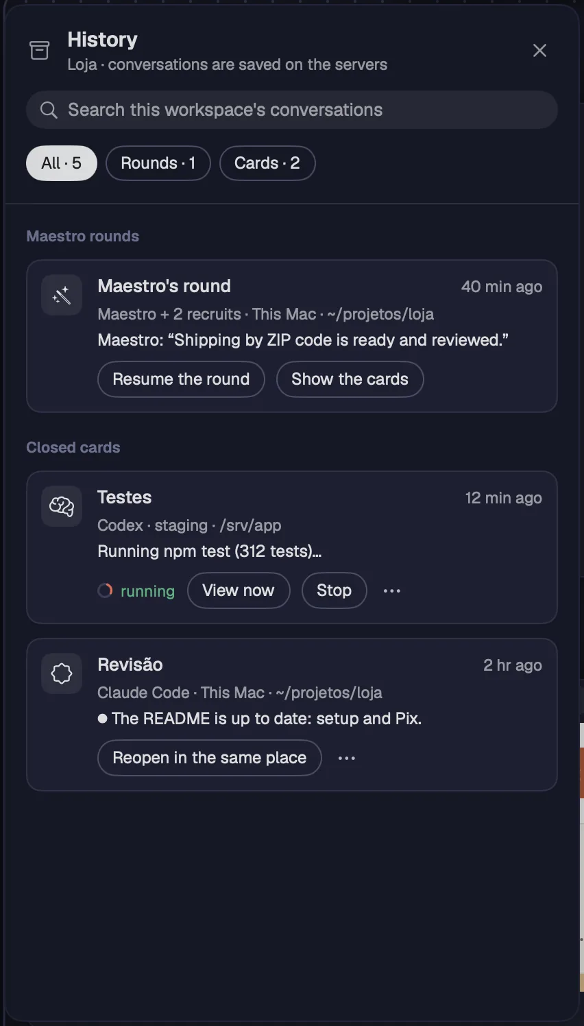 History with a Maestro round and closed cards