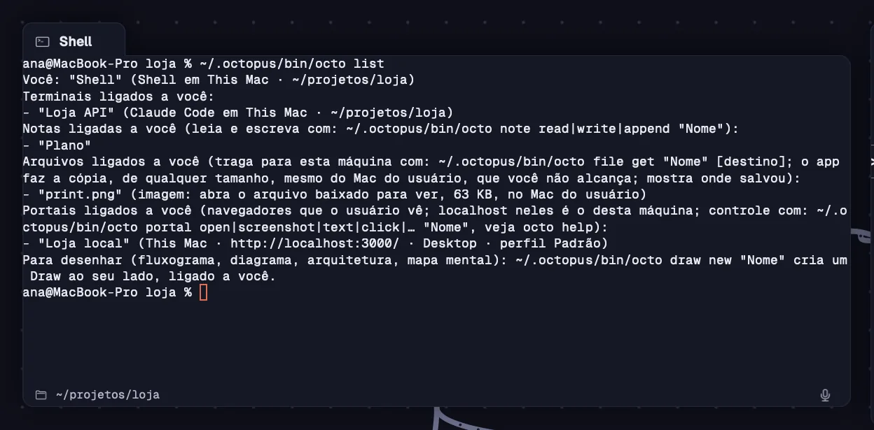 The output of octo list in a terminal