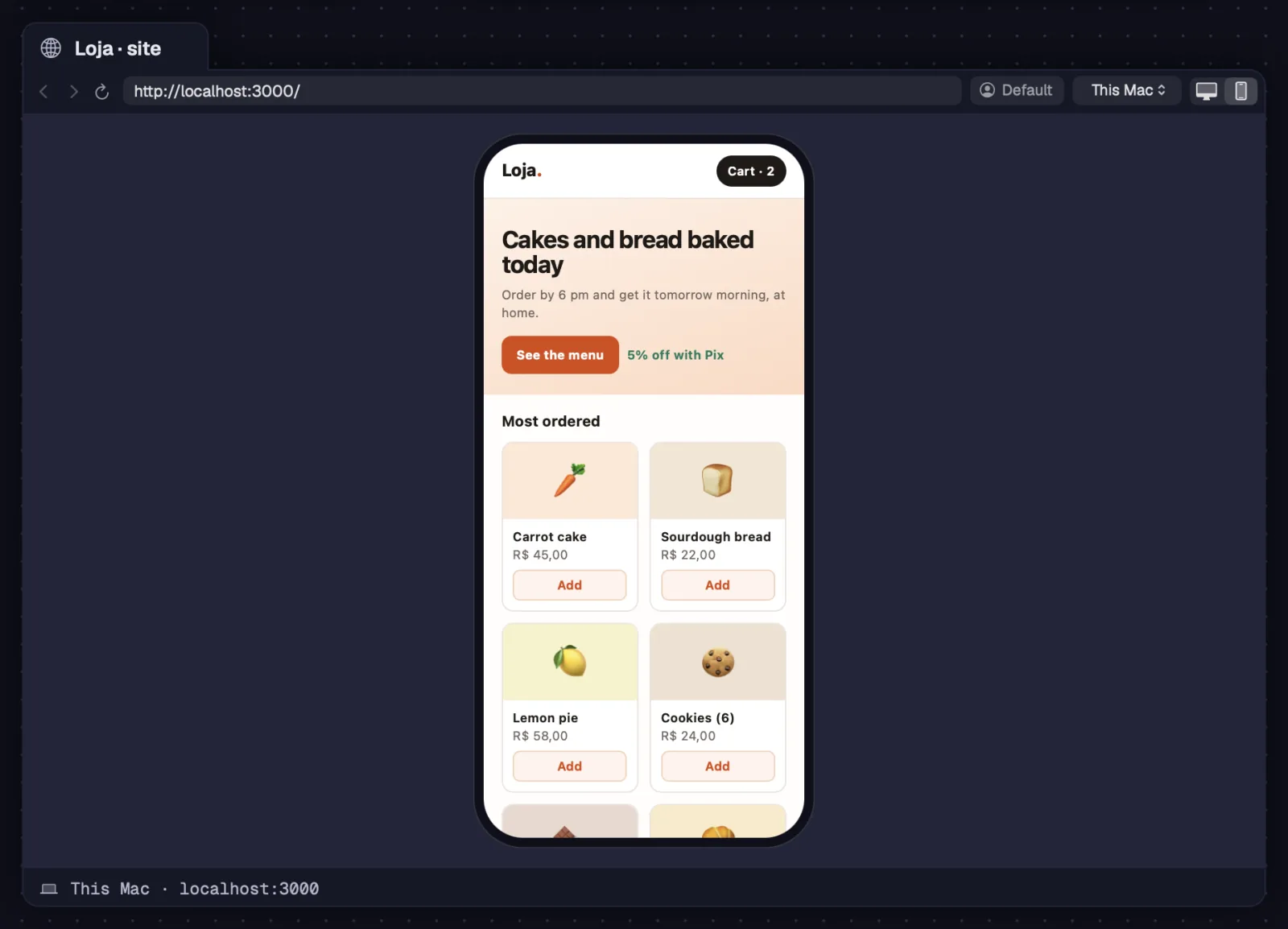 The Loja site in mobile mode