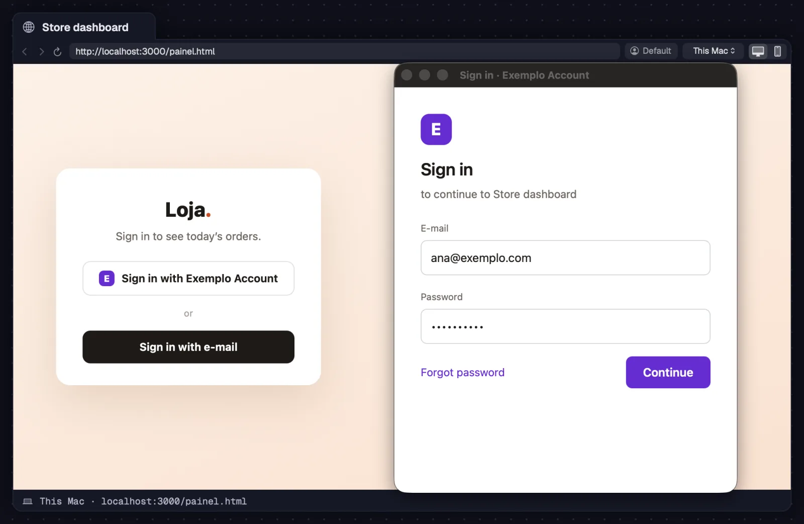 A site’s sign-in opened over the portal