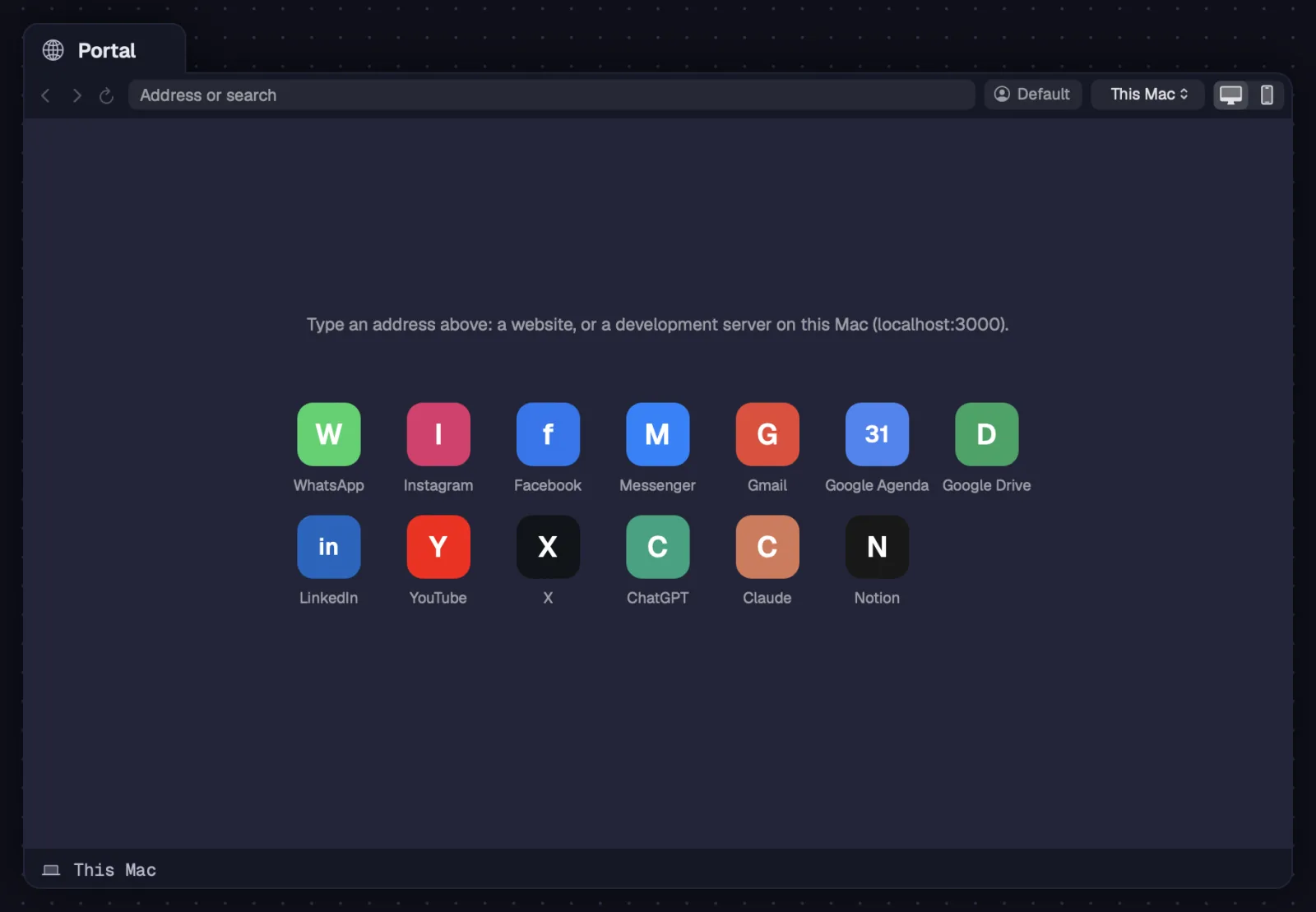 An empty portal with the shortcuts
