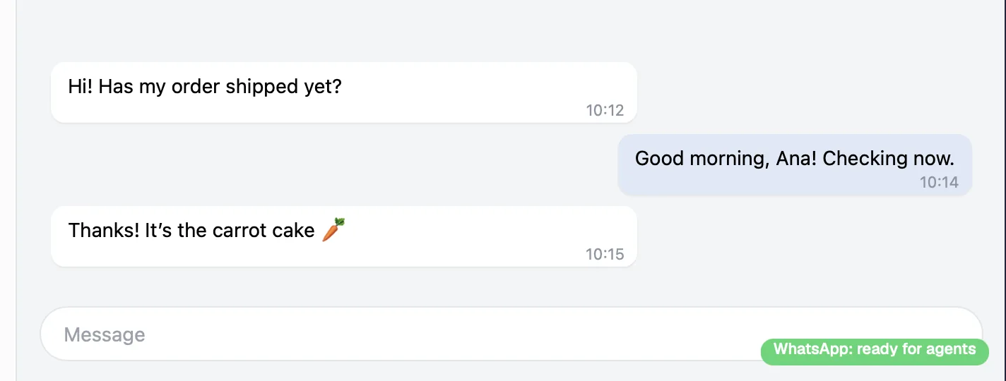 The WhatsApp status badge in the portal's corner
