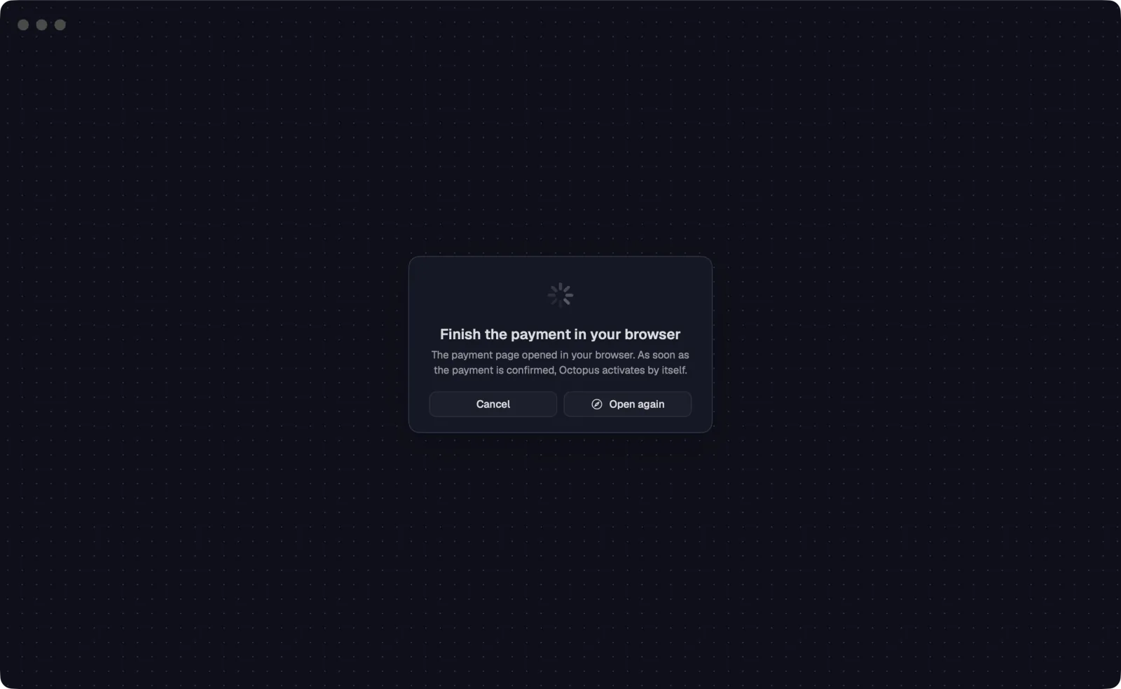 Octopus waiting for the payment in the browser
