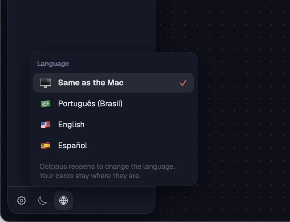 The globe at the bottom of the sidebar, with the languages