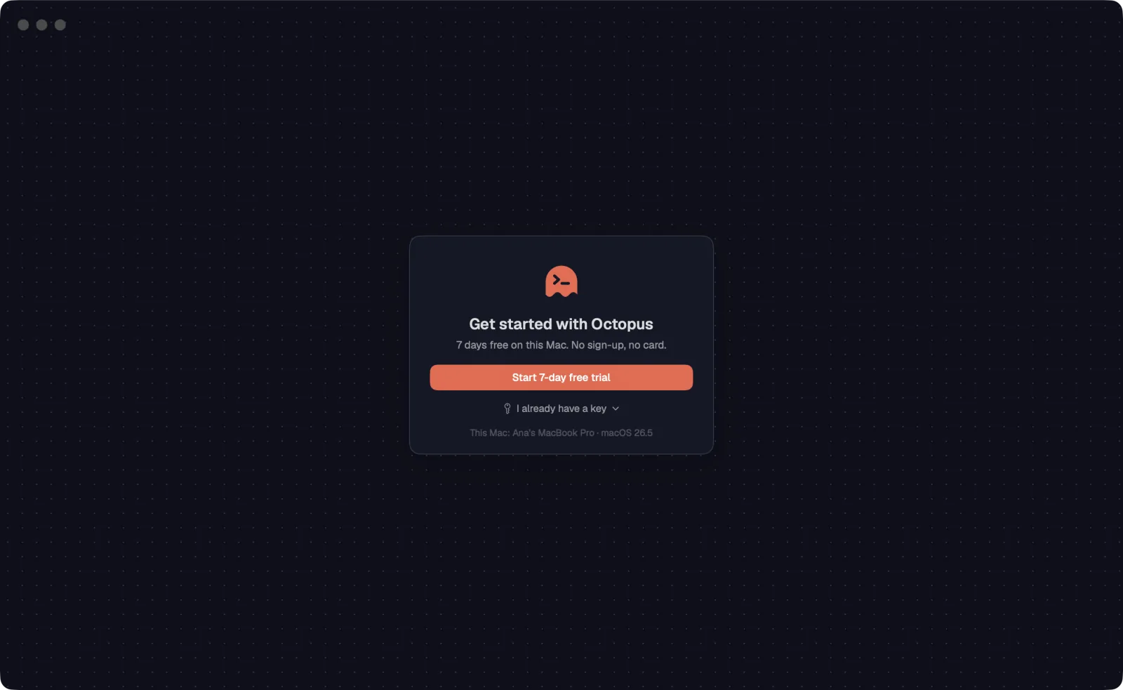 The screen to start the trial