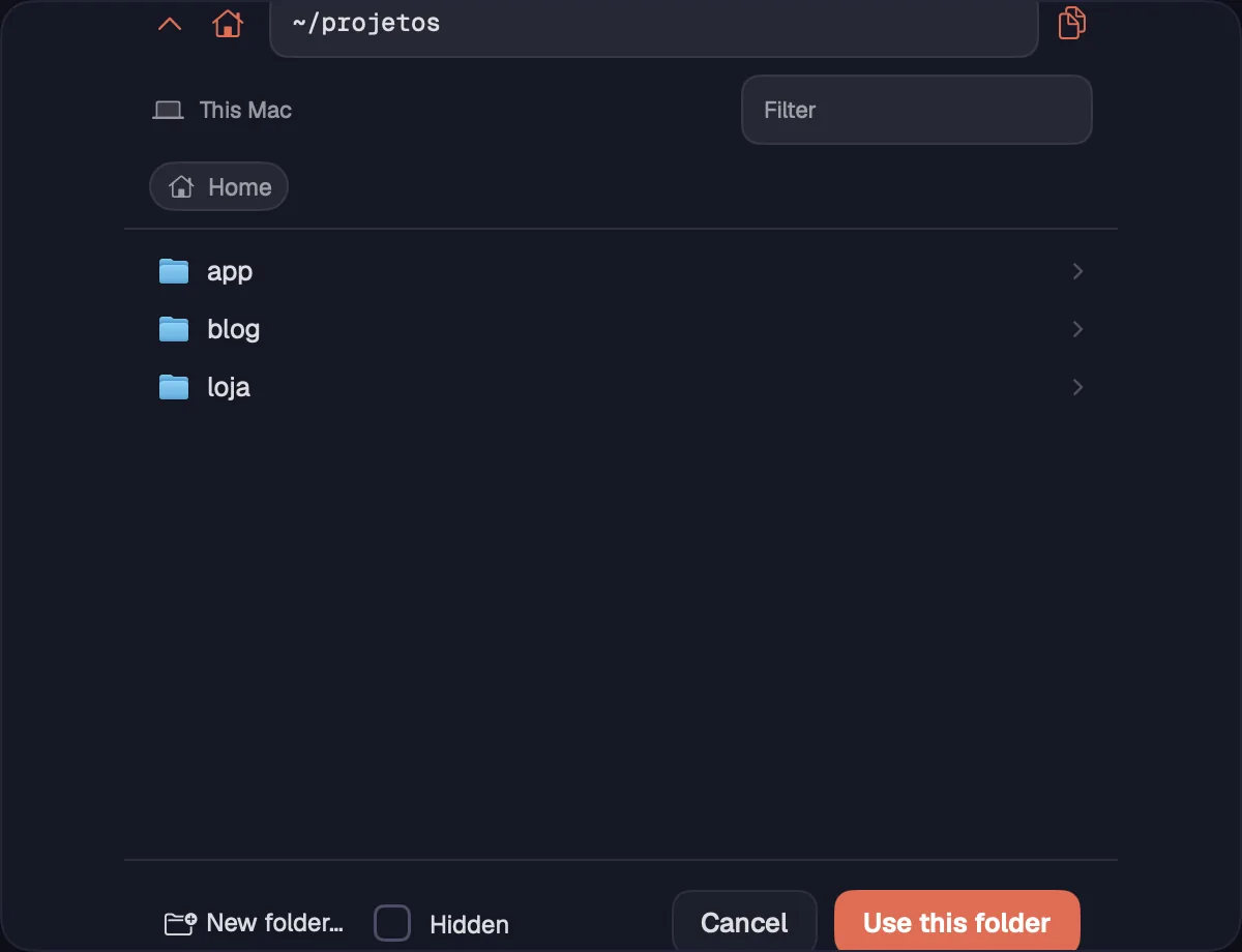 Open on a server showing a server's folders.