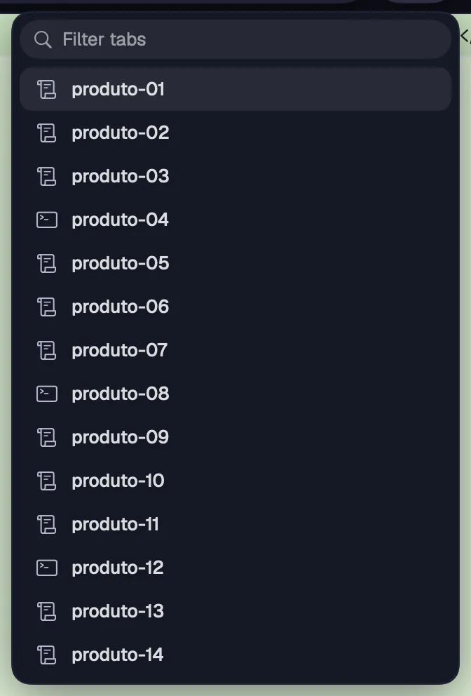 The “All the group's tabs” list with the filter.