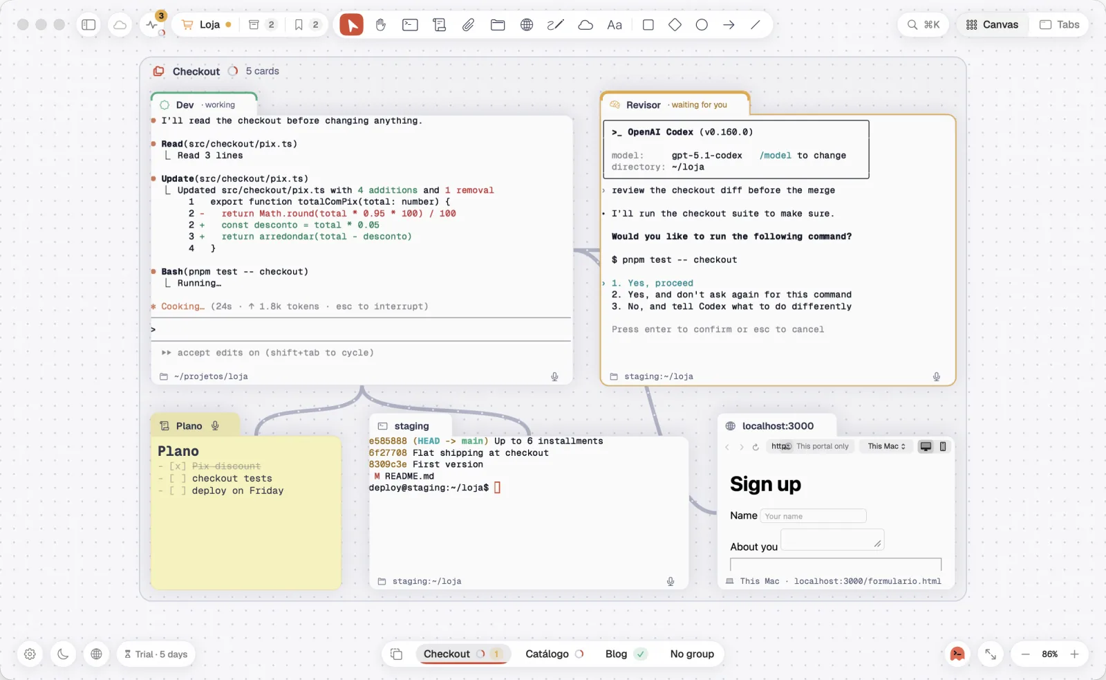 The same workspace in the light theme.