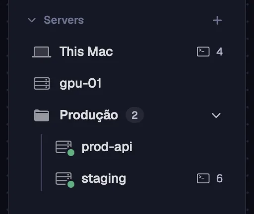 The “Servers” section with a group open.