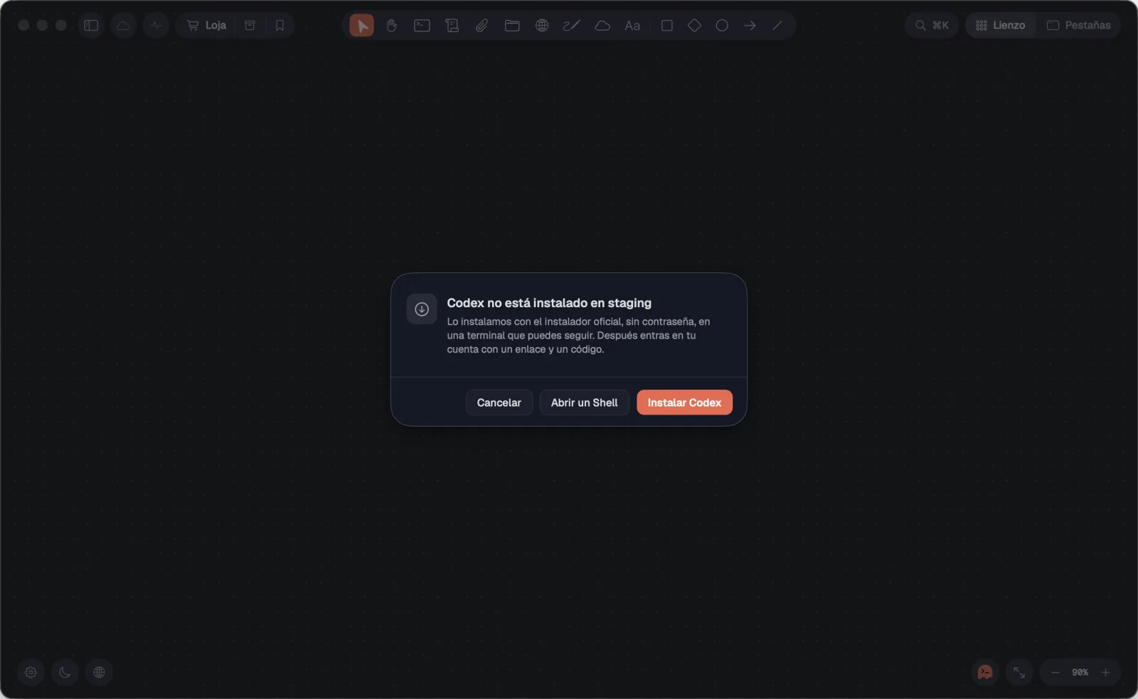 El aviso para instalar Codex en un servidor