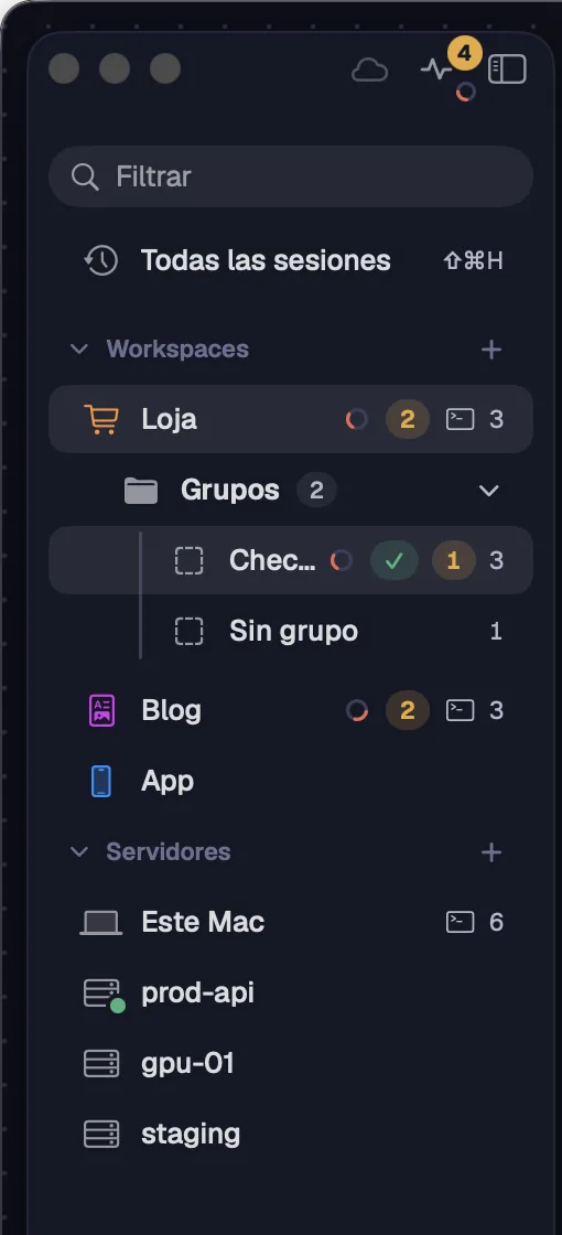 El workspace Blog, cerrado, con una alerta y el spinner