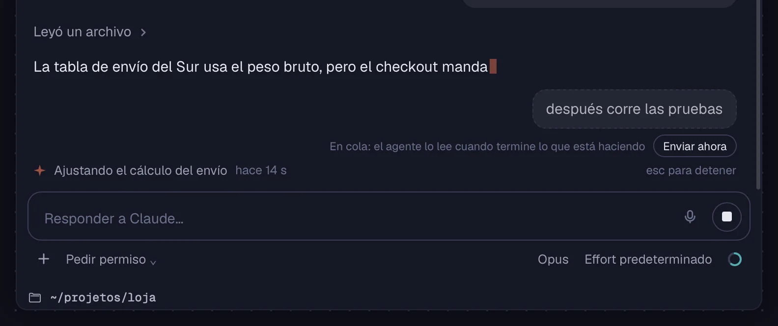 Un mensaje en cola, con Enviar ahora