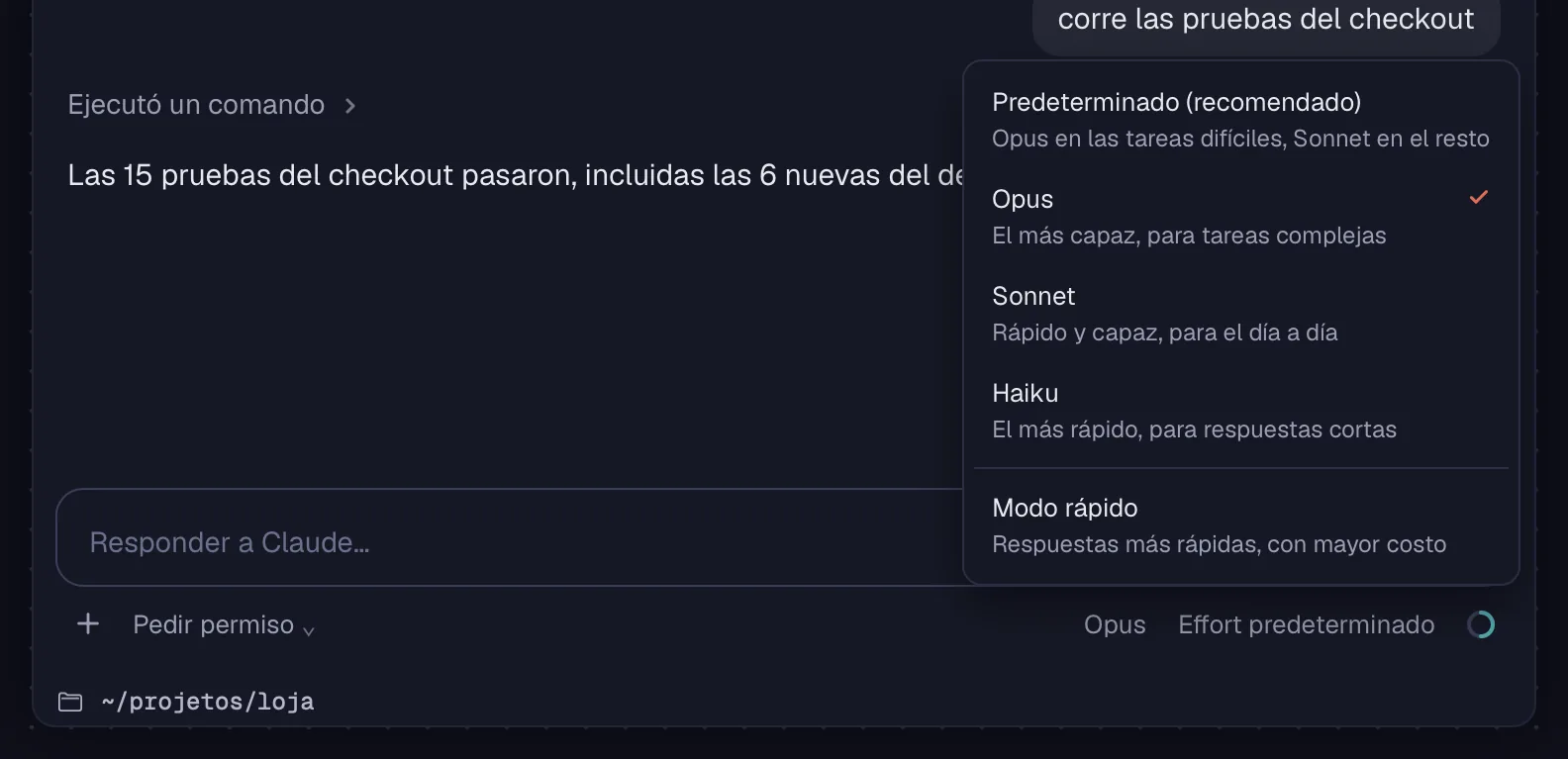 El menú del modelo con el Modo rápido