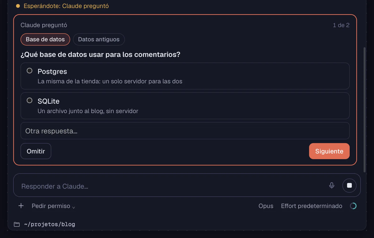 Dos preguntas del agente, de una en una