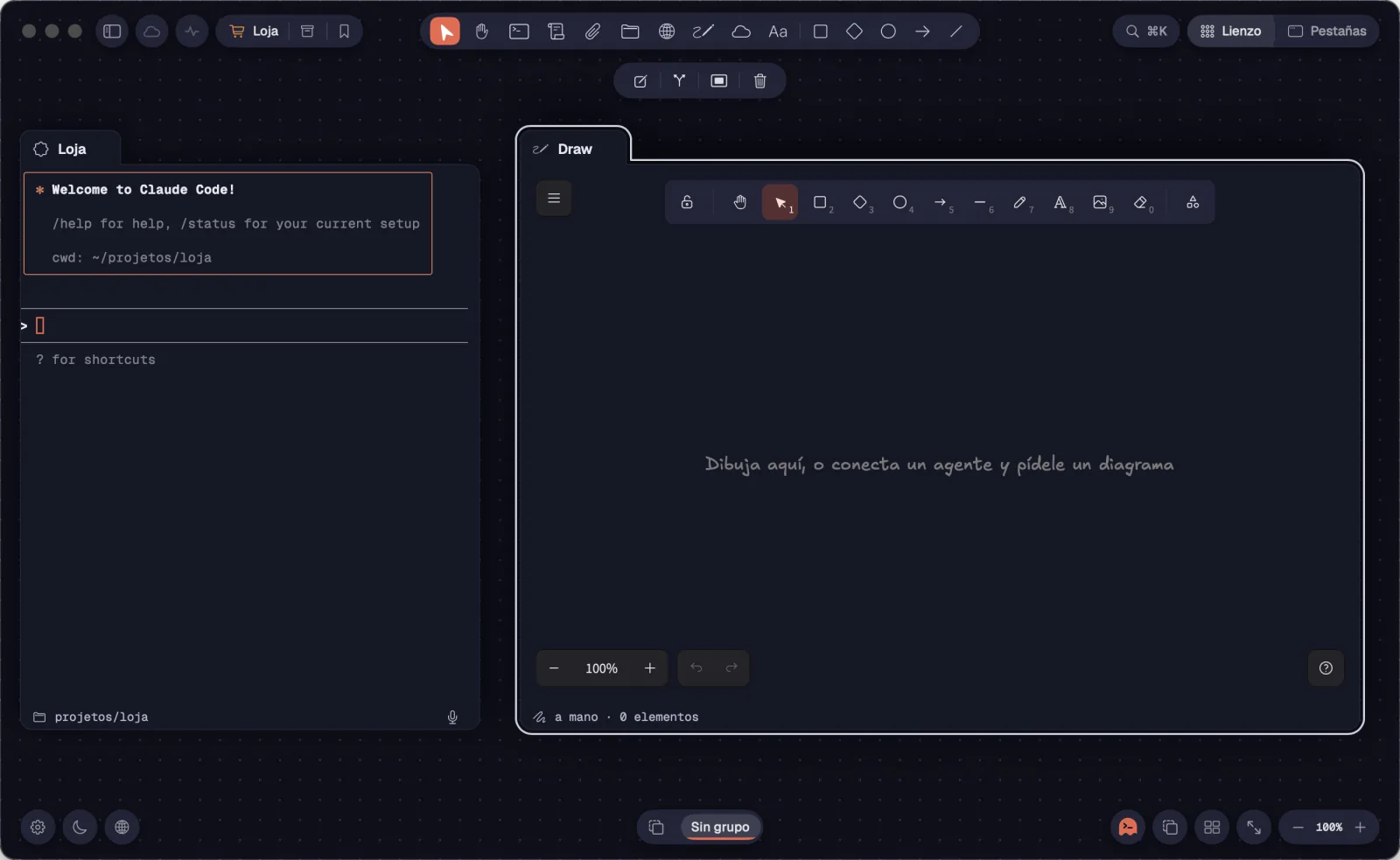 Un Draw vacío junto a una terminal