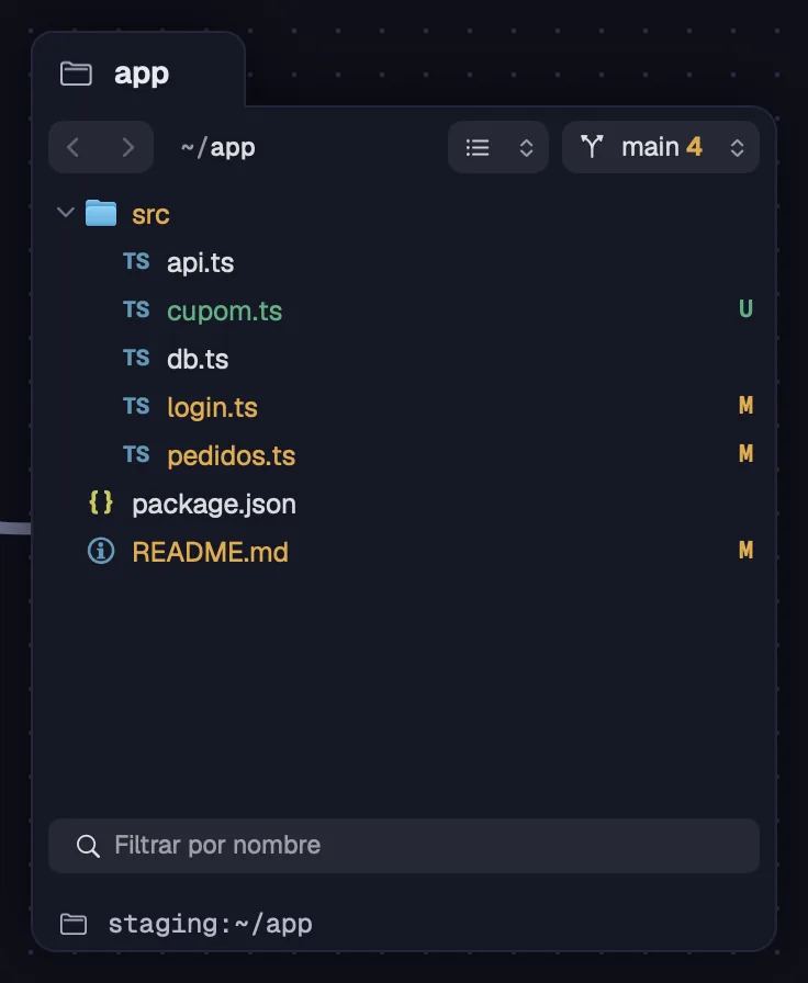 Un árbol de un servidor, con los colores de git