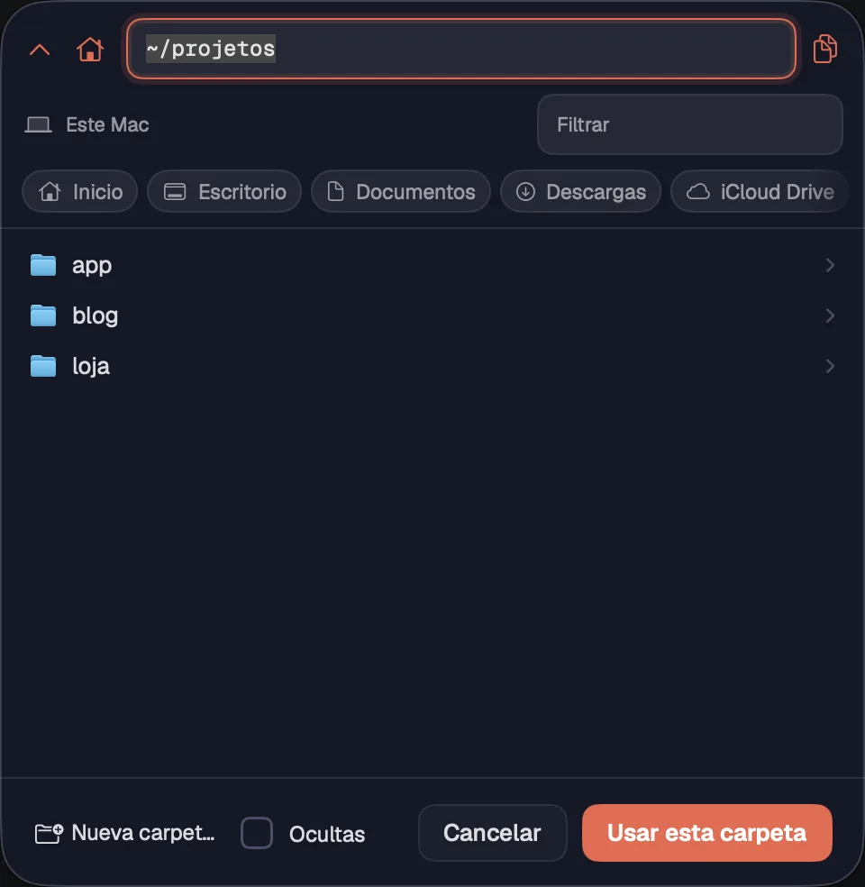 El selector de carpetas con Locales