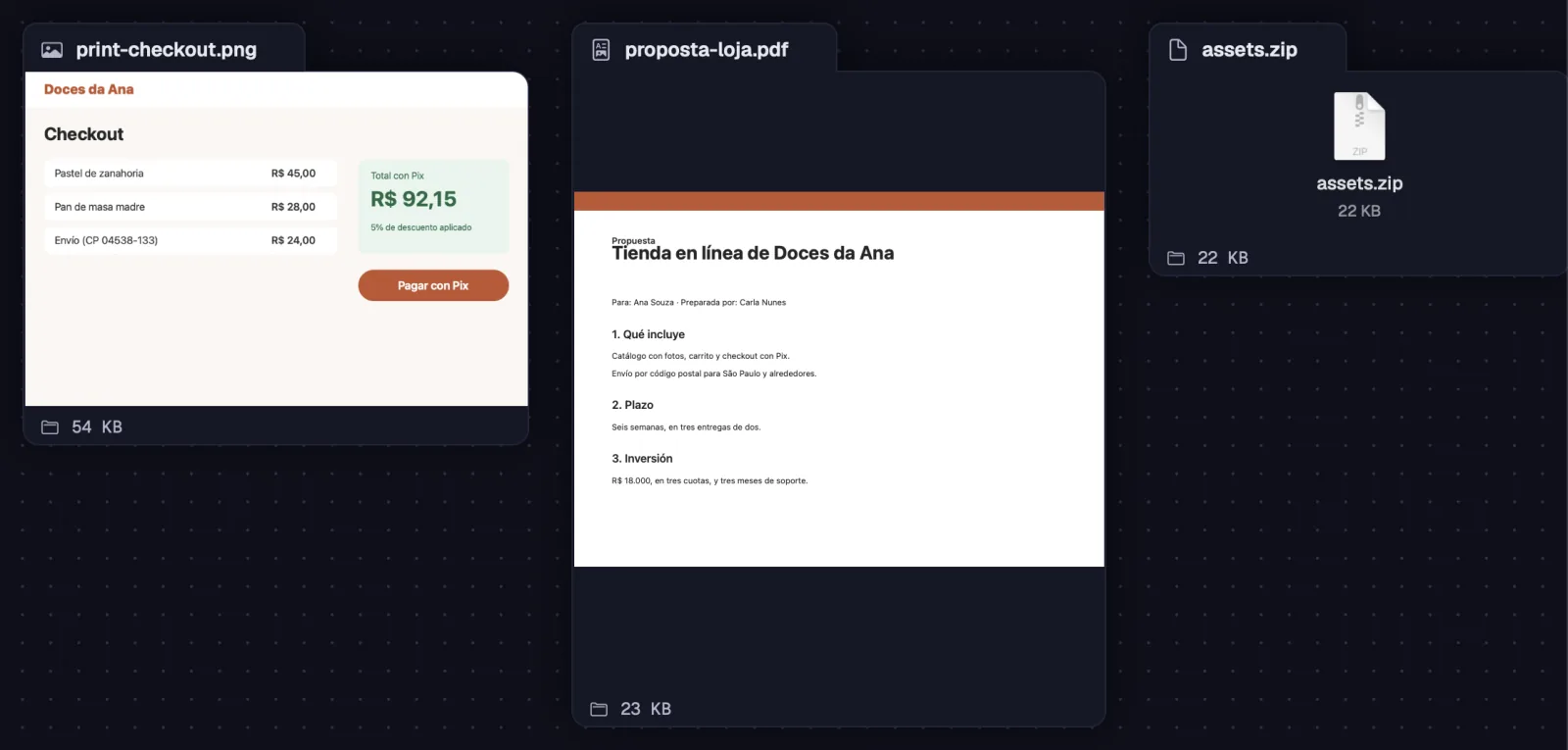 Una imagen, un PDF y un .zip en el lienzo