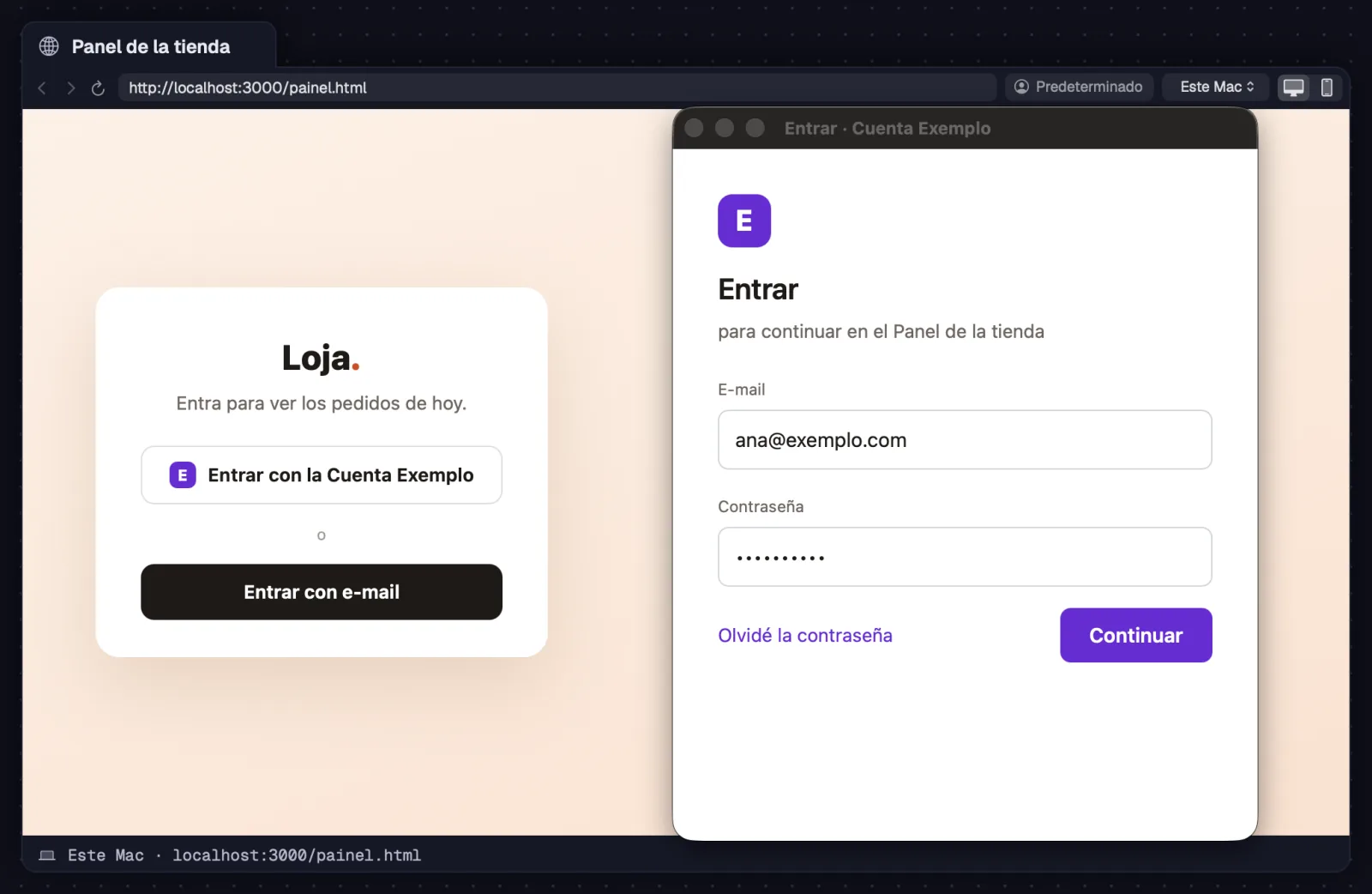 El inicio de sesión de un sitio abierto sobre el portal