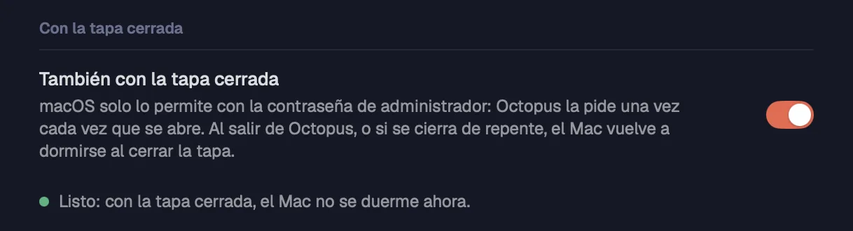 La tapa cerrada lista en el Mac, después de la contraseña